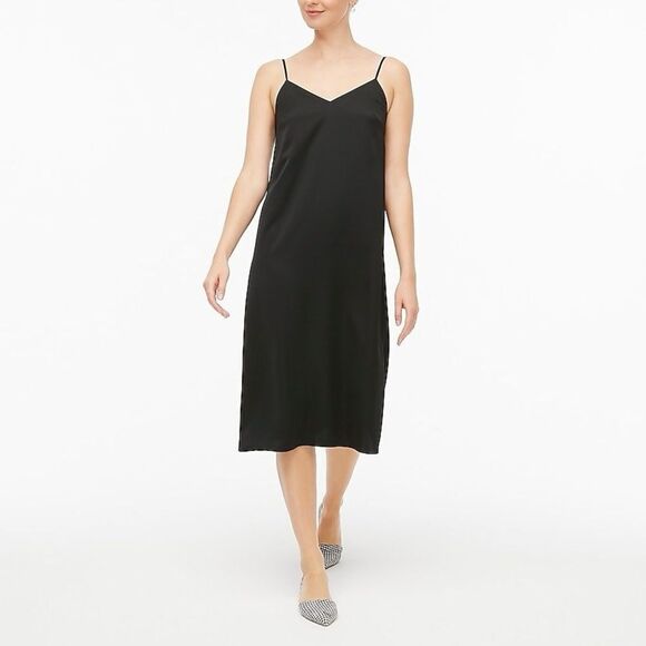 J Crew 365 V-neck MIDI Slip Dress in Black Size 4 - Picture 1 of 8